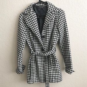 Black and White Houndstooth Pea Coat Jacket